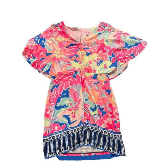 Lilly Pulitzer Gabrielle Dress Size L Cold Shoulder Caftan Pink Playa Hermosa - Picture 4 of 5
